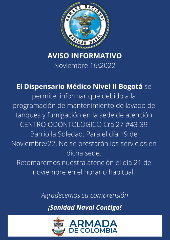 AVISO INFORMATIVO - ATENCIÓN CENTRO ODONTOLOGICO BOGOTÁ