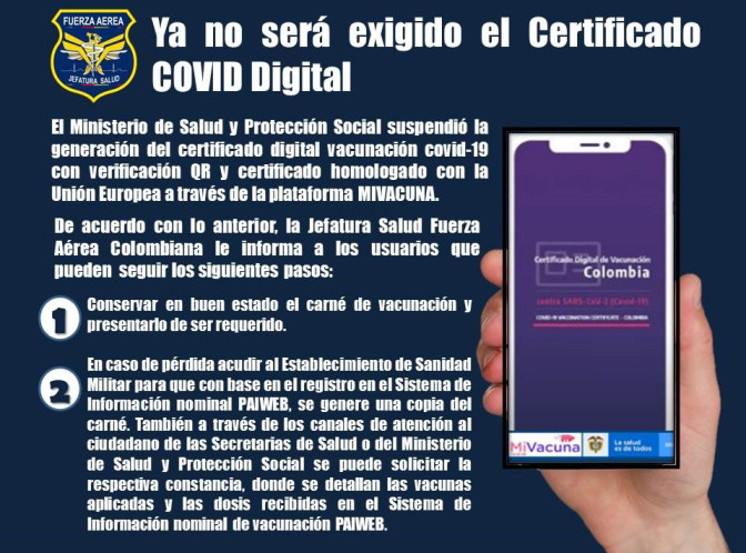 Certificado de vacunación contra el COVID ya no será exigido