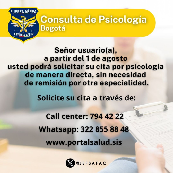 Cambios en la solicitud del servicio de psicología